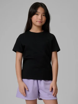 4F T-shirt regular gładki dziewczęcy - czarny 122 (6-7 lat)