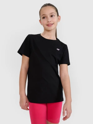 4F T-shirt regular gładki dziewczęcy - czarny 158 (12-13 lat)