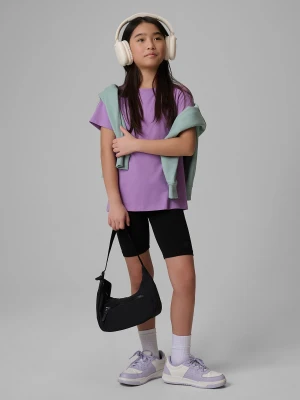 4F T-shirt regular gładki dziewczęcy - fioletowy 122 (6-7 lat)