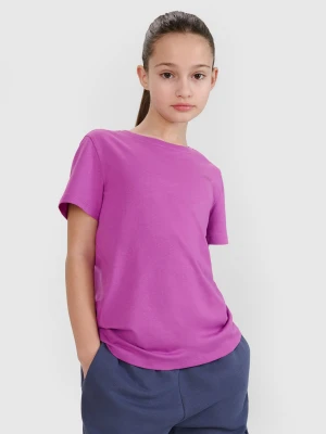 4F T-shirt regular gładki dziewczęcy - fioletowy 140 (9-10 lat)