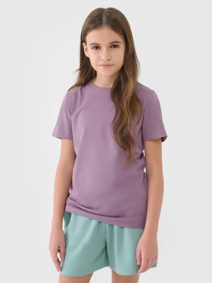 4F T-shirt regular gładki dziewczęcy - fioletowy 122 (6-7 lat)