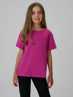 4F T-shirt regular gładki dziewczęcy - różowy 122 (6-7 lat)