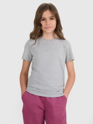 4F T-shirt regular gładki dziewczęcy - szary 128 (7-8 lat)