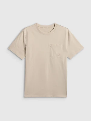 4F T-shirt regular gładki męski - beżowy S