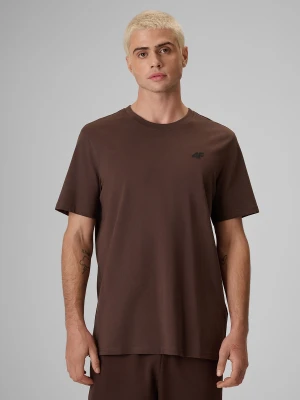 4F T-shirt regular gładki męski - brązowy L