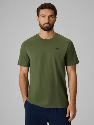 4F T-shirt regular gładki męski - oliwkowy XXL zielony