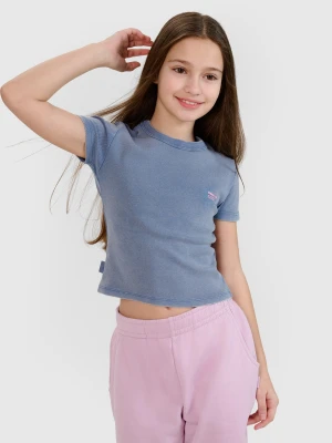 4F T-shirt regular z efektem sprania dziewczęcy - granatowy 140 (9-10 lat)