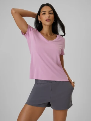 4F T-shirt regular z modalem damski - różowy S