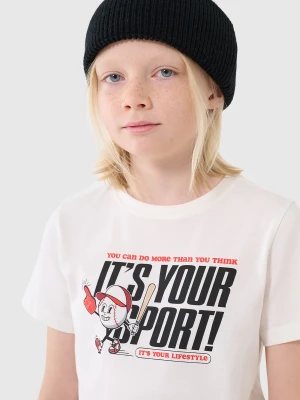 4F T-shirt regular z nadrukiem chłopięcy - biały 164 (13-14 lat)