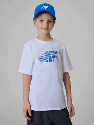 4F T-shirt regular z nadrukiem chłopięcy - biały 164 (13-14 lat)