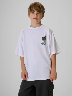 4F T-shirt regular z nadrukiem chłopięcy - biały 158 / 164 (12-14 lat)