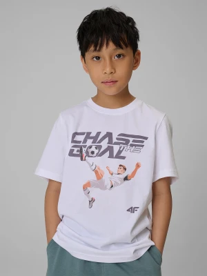 4F T-shirt regular z nadrukiem chłopięcy - biały 122 (6-7 lat)