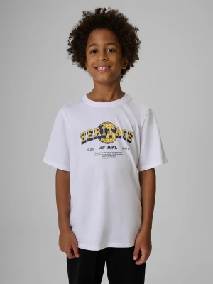 4F T-shirt regular z nadrukiem chłopięcy - biały 158 (12-13 lat)