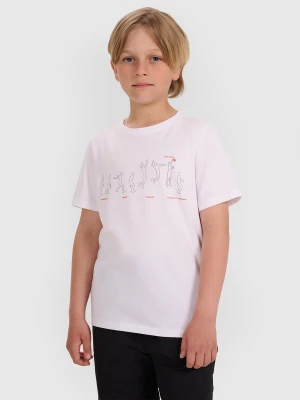4F T-shirt regular z nadrukiem chłopięcy - biały 122 (6-7 lat)