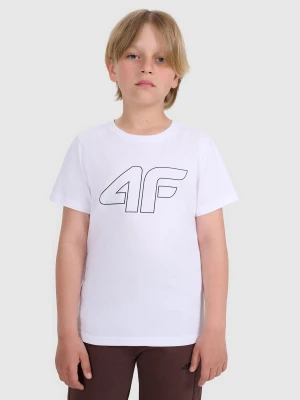 4F T-shirt regular z nadrukiem chłopięcy - biały 140 (9-10 lat)
