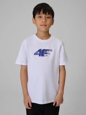 4F T-shirt regular z nadrukiem chłopięcy - biały 164 (13-14 lat)