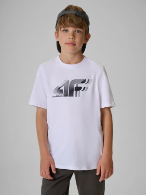 4F T-shirt regular z nadrukiem chłopięcy - biały 158 (12-13 lat)