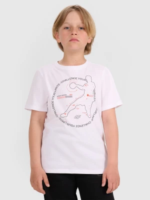 4F T-shirt regular z nadrukiem chłopięcy - biały 134 (8-9 lat)