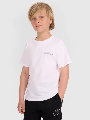 4F T-shirt regular z nadrukiem chłopięcy - biały 140 (9-10 lat)