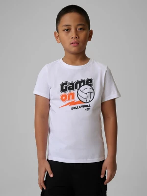 4F T-shirt regular z nadrukiem chłopięcy - biały 158 (12-13 lat)
