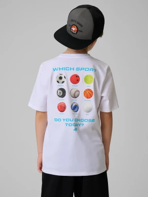 4F T-shirt regular z nadrukiem chłopięcy - biały 146 (10-11 lat)