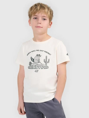 4F T-shirt regular z nadrukiem chłopięcy - biały 146 (10-11 lat)