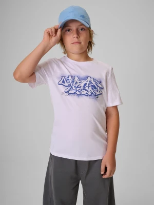 4F T-shirt regular z nadrukiem chłopięcy - biały 152 (11-12 lat)