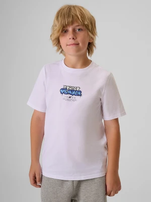 4F T-shirt regular z nadrukiem chłopięcy - biały 164 (13-14 lat)