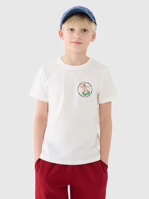 4F T-shirt regular z nadrukiem chłopięcy - biały 146 (10-11 lat)