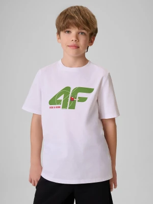 4F T-shirt regular z nadrukiem chłopięcy - biały 158 (12-13 lat)