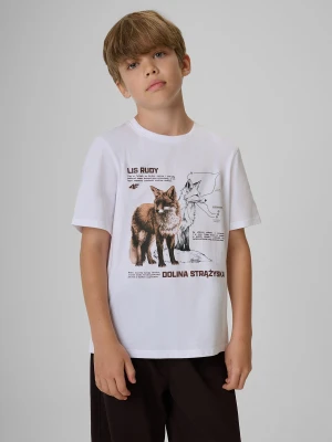 4F T-shirt regular z nadrukiem chłopięcy - biały 158 (12-13 lat)