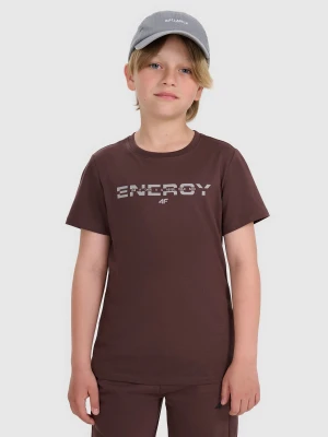 4F T-shirt regular z nadrukiem chłopięcy - brązowy 146 (10-11 lat)