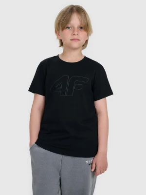 4F T-shirt regular z nadrukiem chłopięcy - czarny 158 (12-13 lat)