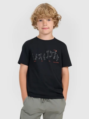 4F T-shirt regular z nadrukiem chłopięcy - czarny 158 (12-13 lat)