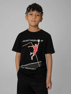 4F T-shirt regular z nadrukiem chłopięcy - czarny 158 (12-13 lat)