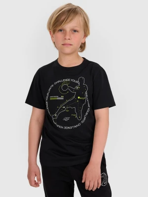 4F T-shirt regular z nadrukiem chłopięcy - czarny 128 (7-8 lat)