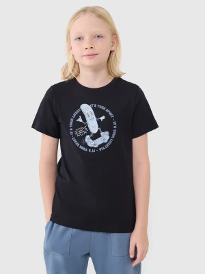 4F T-shirt regular z nadrukiem chłopięcy - czarny 152 (11-12 lat)