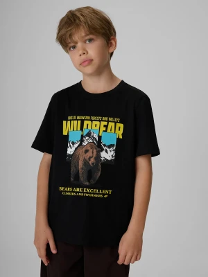 4F T-shirt regular z nadrukiem chłopięcy - czarny 128 (7-8 lat)