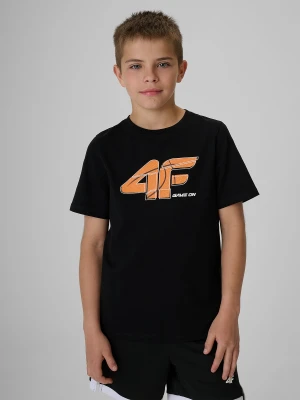 4F T-shirt regular z nadrukiem chłopięcy - czarny 164 (13-14 lat)