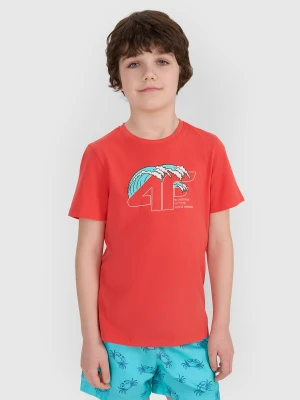 4F T-shirt regular z nadrukiem chłopięcy - czerwony 152 (11-12 lat)