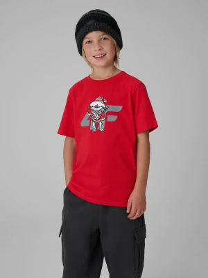 4F T-shirt regular z nadrukiem chłopięcy - czerwony 134 (8-9 lat)