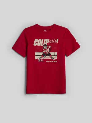 4F T-shirt regular z nadrukiem chłopięcy - czerwony 140 (9-10 lat)