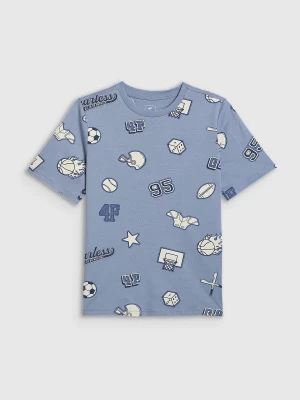4F T-shirt regular z nadrukiem chłopięcy - granatowy 146 (10-11 lat)