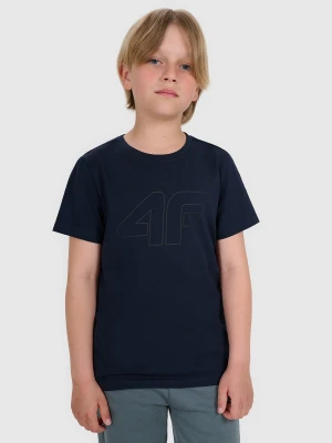 4F T-shirt regular z nadrukiem chłopięcy - granatowy 134 (8-9 lat)