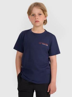 4F T-shirt regular z nadrukiem chłopięcy - granatowy 134 (8-9 lat)