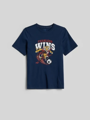 4F T-shirt regular z nadrukiem chłopięcy - granatowy 128 (7-8 lat)