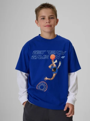 4F T-shirt regular z nadrukiem chłopięcy - niebieski 158/164 (12-14 lat)