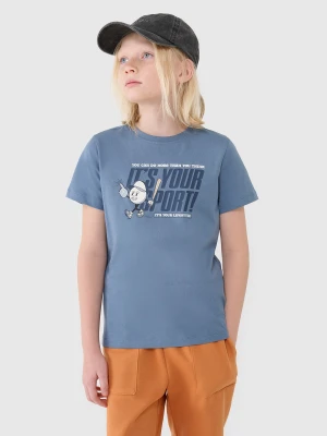 4F T-shirt regular z nadrukiem chłopięcy - niebieski 122 (6-7 lat)