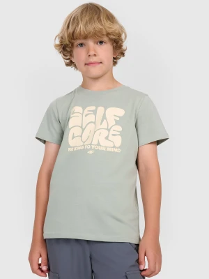 4F T-shirt regular z nadrukiem chłopięcy - oliwkowy 134 (8-9 lat)