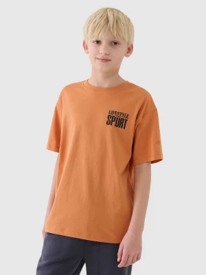 4F T-shirt regular z nadrukiem chłopięcy - pomarańczowy 158 (12-13 lat)
